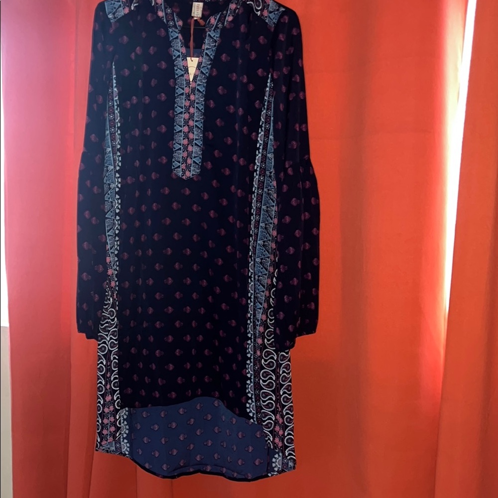 RAGA Blue and Pink Long Sleeve Dress with Bishop Sleeves